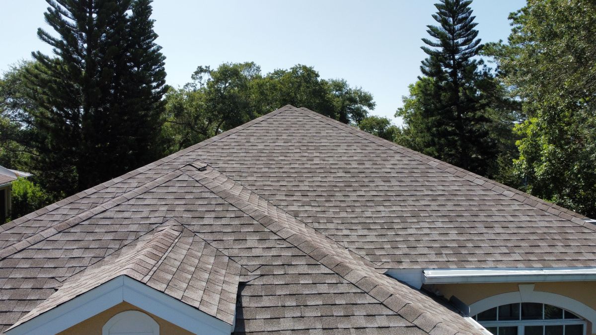 aerial drone photo of shingle roof of house, Wayzata, MN
